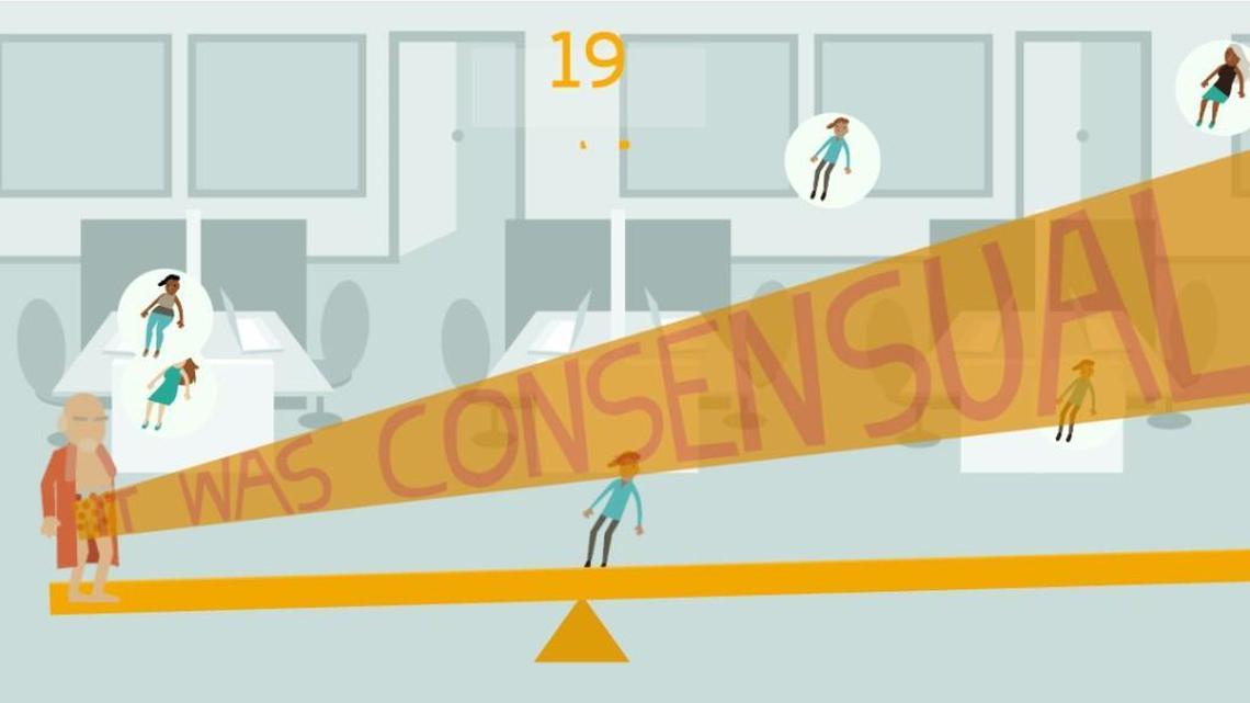 A screenshot of the “Hurl the Harasser” game created by the American University Game Lab.