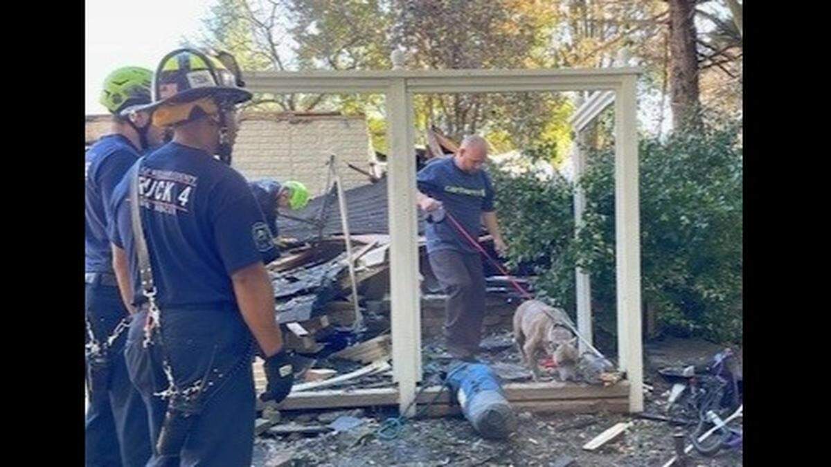 Efforts from firefighters and some “good old coaxing” helped free 6-year-old Brandy from the rubble of the collapsed home.