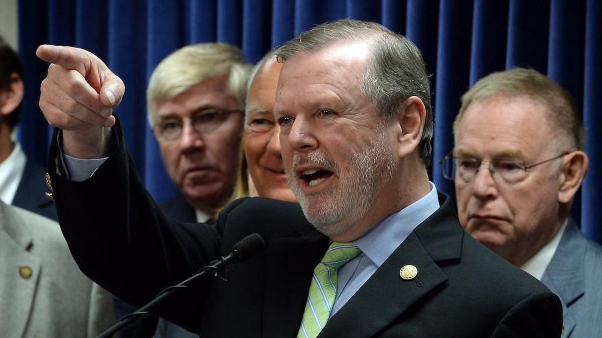 NC state Sen. Phil Berger acknowledges a question from a reporter at the legislature in Raleigh on May 31, 2016. Berger recently accused Gov. Roy Cooper and Josh Stein, the attorney general, of imposing a de-facto moratorium on the death penalty.
