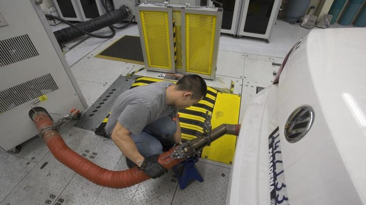 A state technician in California prepares to test the diesel emissions of a 2013 Volkswagen Passat in this file photo from 2015. The N.C. Department of Environmental Quality is looking for ideas for how to spend $92 million from a settlement over cheating by the company that made its cars appear to be in compliance with emissions regulations during testing.