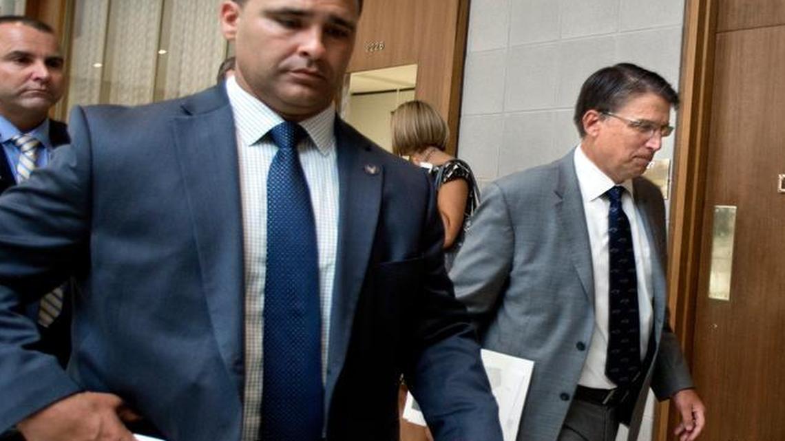 
Gov. Pat McCrory heads to a Senate Republican Caucus meeting, held behind closed doors, at the N.C. General Assembly in Raleigh earlier this month. 
