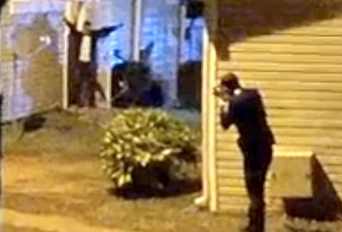 This image taken from the body camera of a Charlotte-Mecklenburg Police officer shows an officer about to fatally shoot Ruben Galindo outside his apartment. Now, an appeals court will determine whether the shooting was justified.