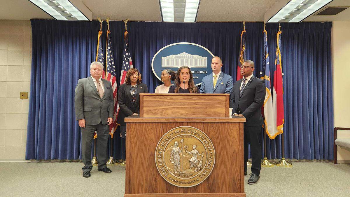 Demi Dowdy, spokesperson for the North Carolina Republican House speaker, was first to speak at a press conference held by Rep. Carla Cunningham, who switched her party affiliation from Democrat to unaffiliated after losing her primary. Dowdy told reporters that Cunningham would take questions only about the bill during a news conference at the Legislative Building in Raleigh, NC on Wednesday, May 6, 2026.