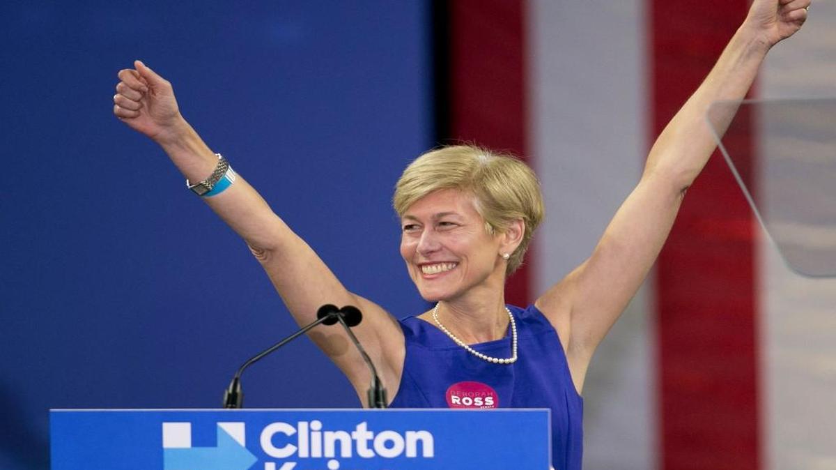 Democratic US Senate candidate Deborah Ross addresses the crowd on Tuesday, October 4, 2016 at Reynolds Coliseum in Raleigh, N.C., prior to a visit by Michelle Obama.