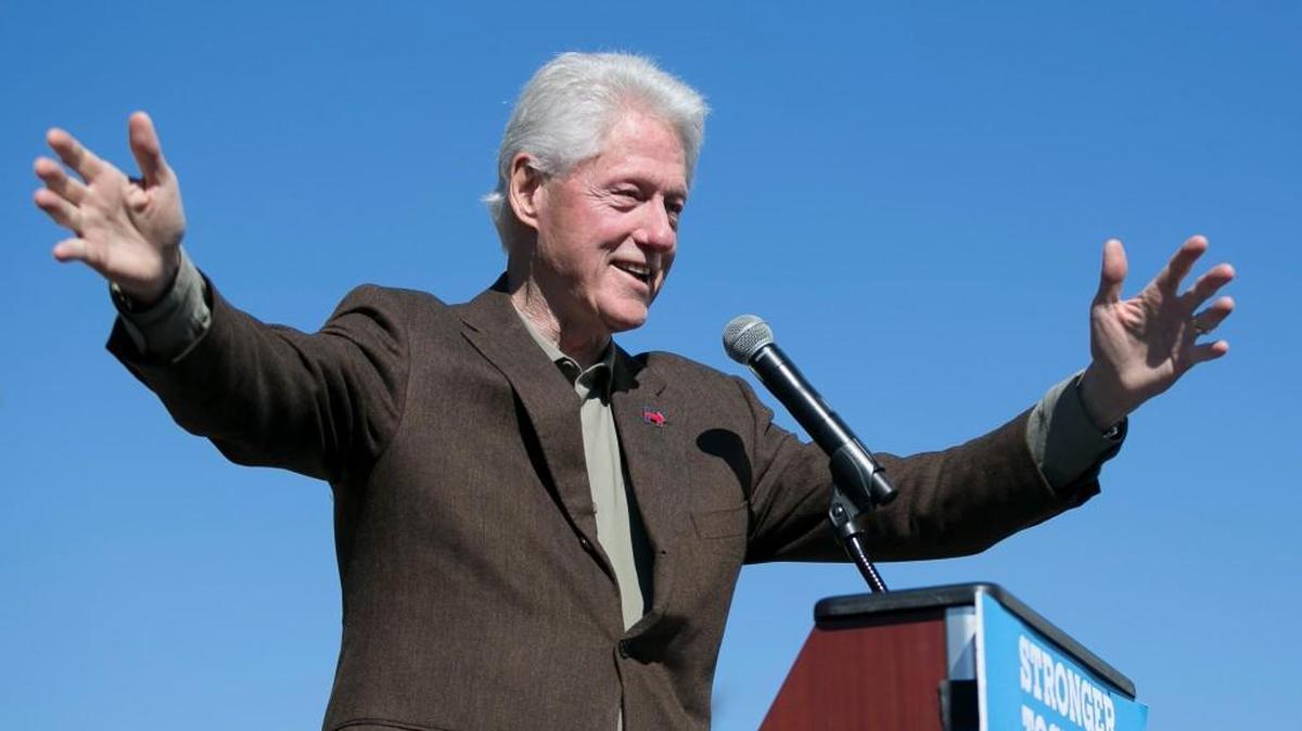 Former President Bill Clinton speaks during a stop on N. Church Street in Rocky Mount, N.C. as part of a bus tour across eastern North Carolina on Tuesday, October 25, 2015 in Rocky Mount, N.C.