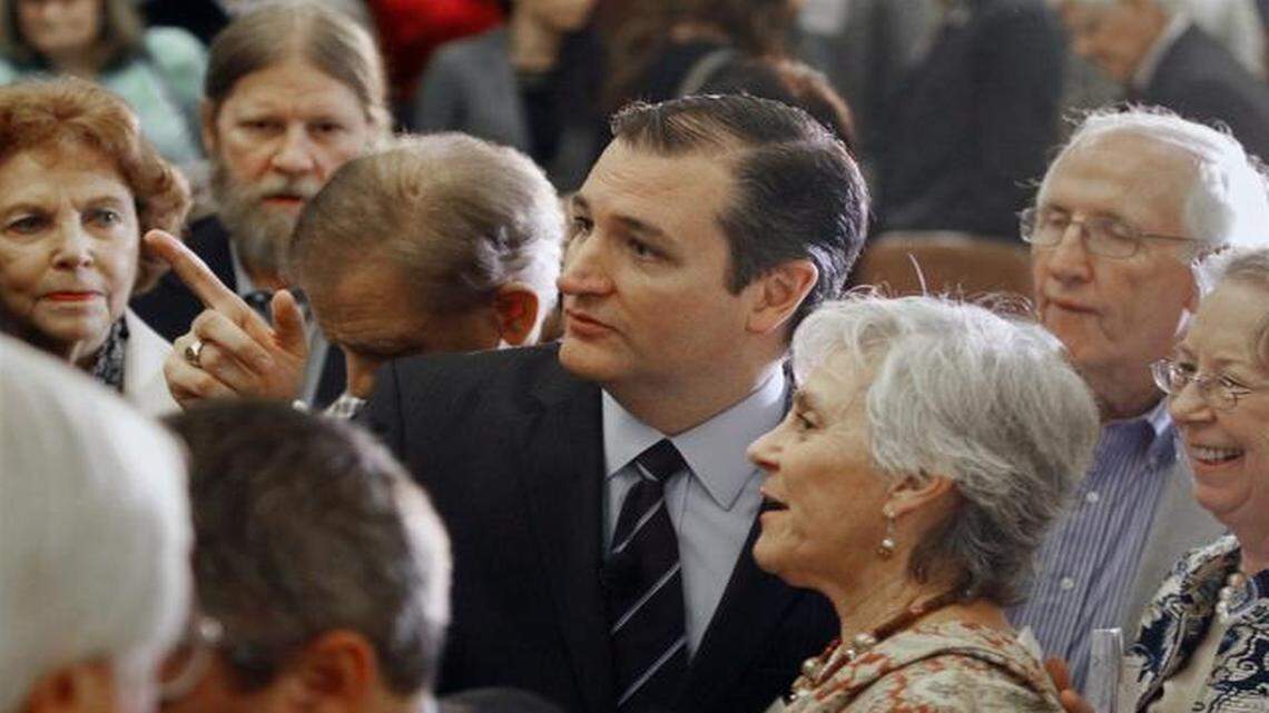 
U.S. Senator Ted Cruz, R-Texas, center, greets attendees after his speech at a John Locke Foundation luncheon at the North Raleigh Hilton Monday. Cruz, the first major party candidate to announce that he is running for President in 2016, stuck to a pro-America, conservative message to the appreciative conservative audience.
