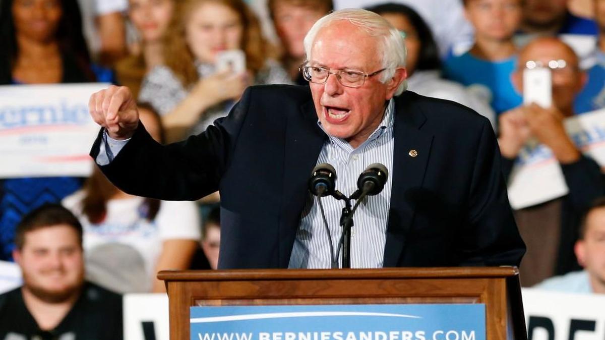 
Democratic presidential candidate Bernie Sanders can appear grumpy on the campaign trail, as in this September stop at the Greensboro Coliseum Complex in Greensboro.
