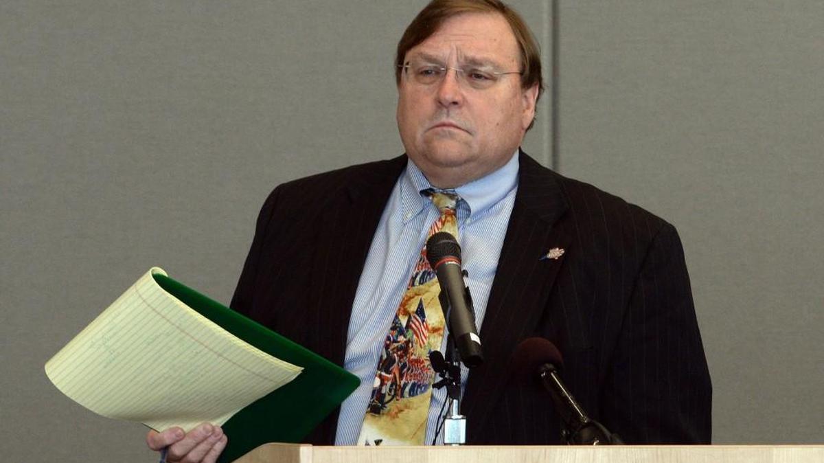 Thomas Stark, general counsel for the NCGOP questions a witness during a hearing held by the Durham Board of Elections in Durham, N.C., Friday Nov. 18,2016. Republicans are contesting the Durham results which pushed Democratic gubenatorial candidate Roy Cooper past Gov. Pat McCrory.