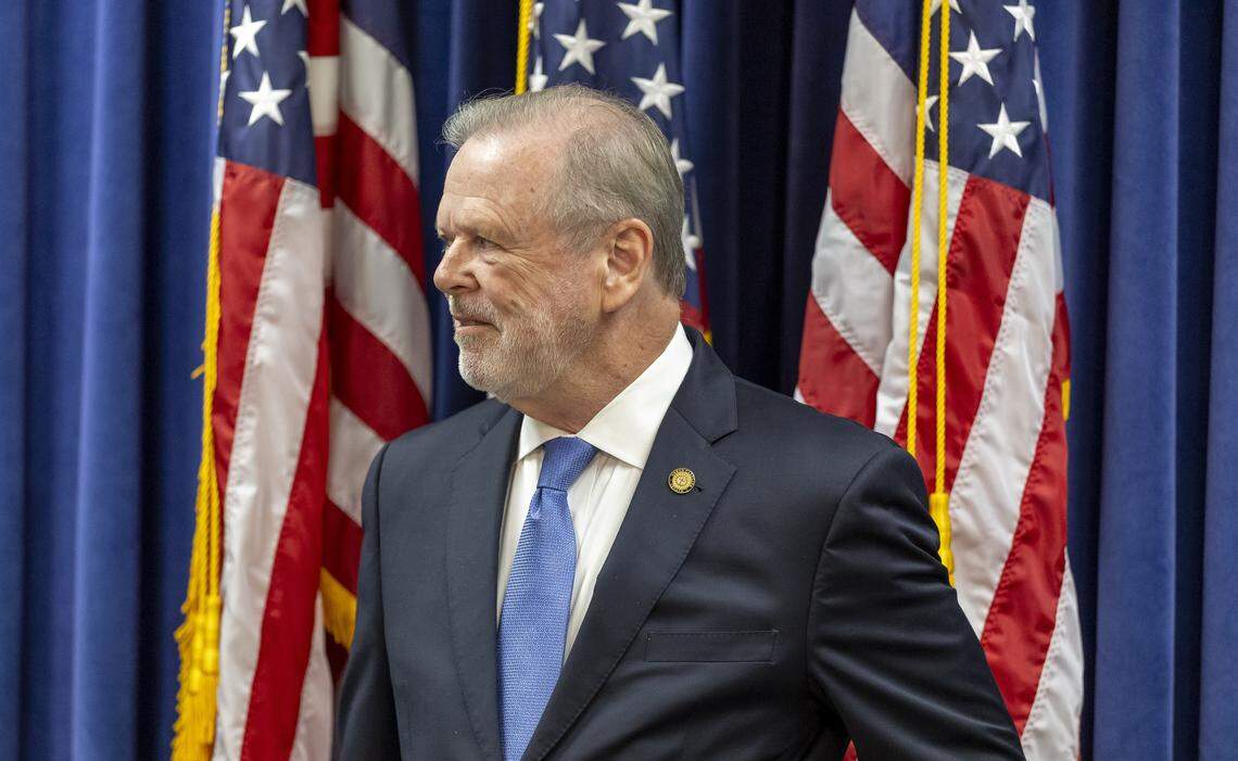 North Carolina Senator Phil Berger arrives for a press briefing on Thursday, September 11, 2025 at the General Assembly in Raleigh, N.C.