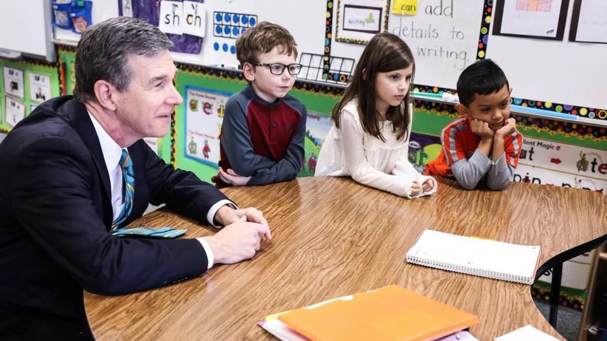 Gov. Roy Cooper visited Penny Road Elementary School in Cary, N.C., on Jan. 9, 2018 to press state lawmakers to give relief from looming K-3 class size changes. But Cooper has also been critical of how a bill that would delay the class size changes also include unrelated provisions on the State Elections Board and the Atlantic Coast Pipeline fund.