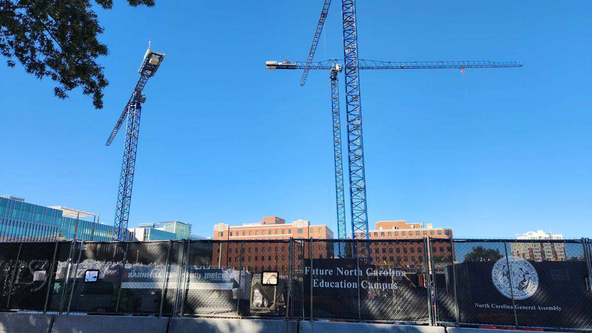 The North Carolina Education Campus, photographed on Oct. 22, 2025, is a construction project overseen by the General Assembly, is being built on a city block in downtown Raleigh along Salisbury and Jones streets, across from the Legislative Building and Museum of Natural Sciences.