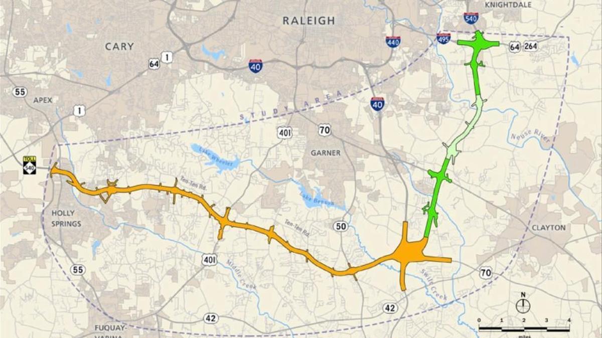 This is the planned route of the southern leg of N.C. 540, the Triangle Expressway. The N.C. Department of Transportation hopes contractors can begin construction on the 28.4-mile, six-lane toll road in 2019.
