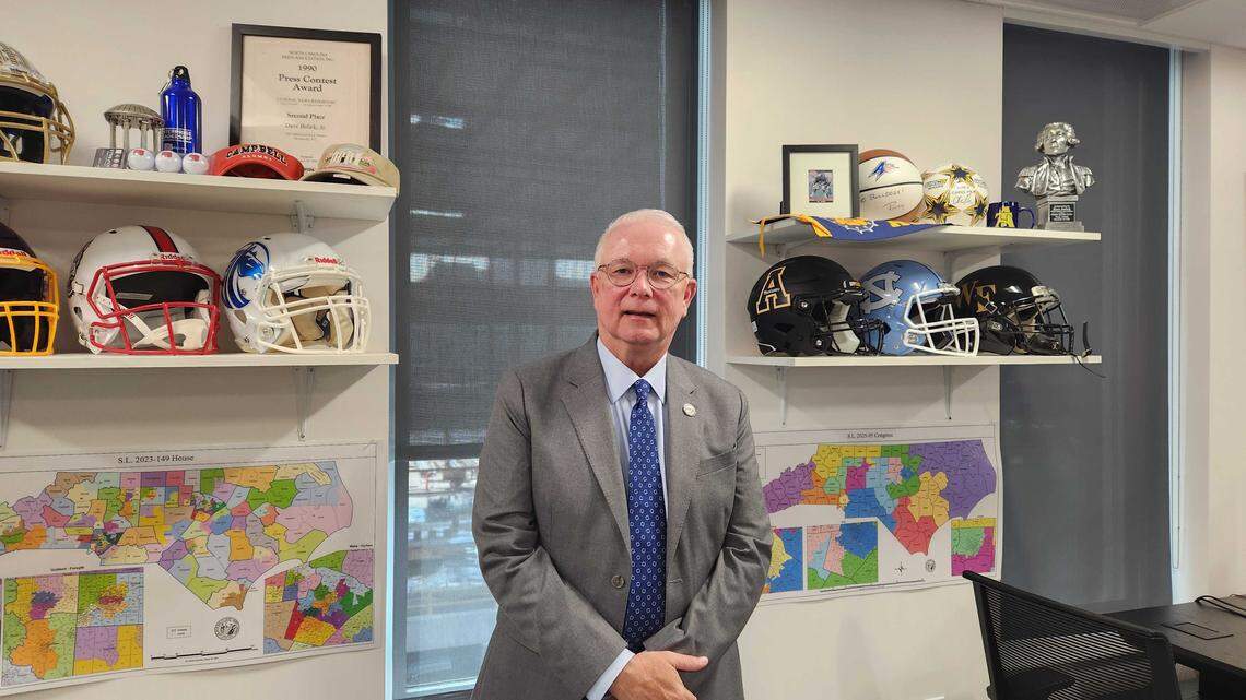 N.C. State Auditor Dave Boliek, a Republican, photographed in his office at the Albemarle Building in downtown Raleigh, N.C., after being a guest on the Under the Dome podcast Feb. 23, 2026.