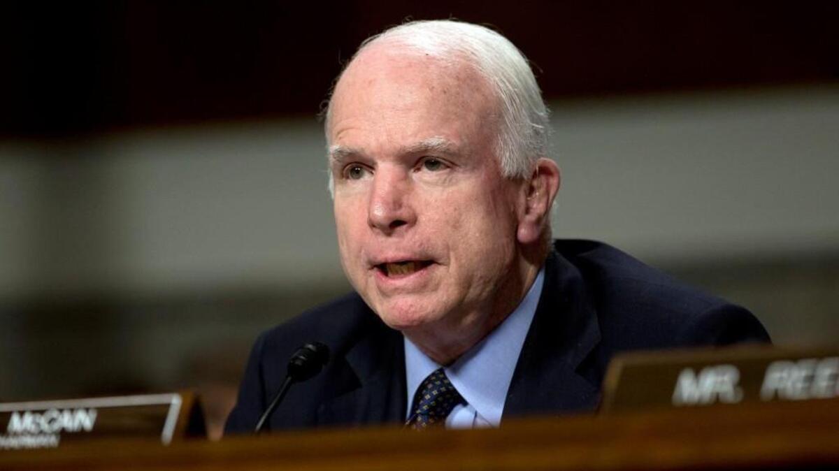 In this June 7, 2015, photo, Senate Armed Services Committee Chairman Sen. John McCain, R-Ariz., speaks during the Senate Armed Services Committee hearing on Capitol Hill in Washington. (AP Photo/Carolyn Kaster, File)