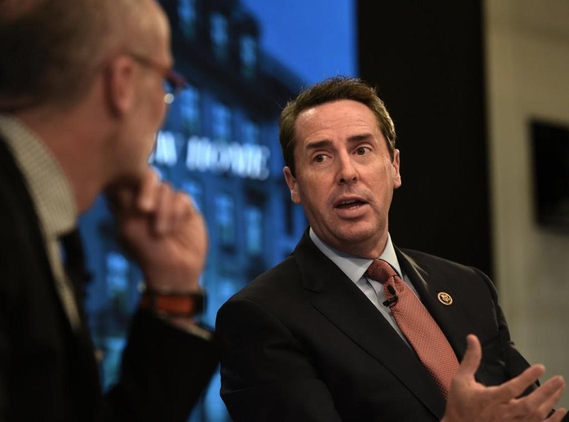 Rep. Mark Walker from North Carolina, incoming chair of the Republican Study Committee, addresses Arthur C. Brooks while discussing “Conservatism in the 115th Congress” at the American Enterprise Institute Auditorium in Washington, D.C., on Dec. 1, 2016.