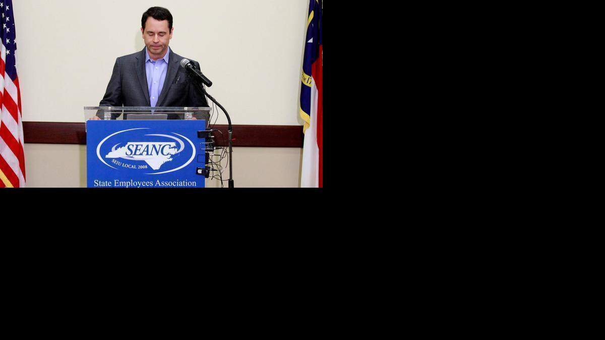 
Dana Cope resigns as executive director of the State Employees Association of North Carolina (SEANC) during a brief press conference held at the organization’s offices in Raleigh on Feb. 10. Cope quit two days after a News & Observer story raised questions about his spending practices, and a day after Wake District Attorney Lorrin Freeman requested a criminal inquiry by the State Bureau of Investigation.
