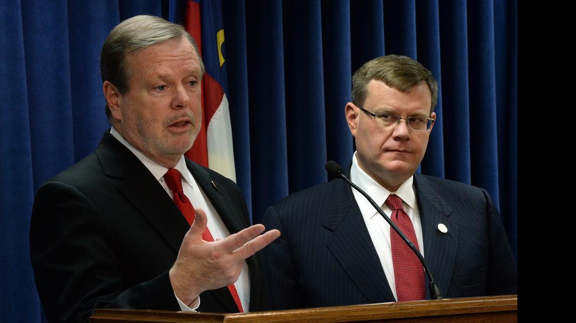 
Chambers led by Senate leader Phil Berger (left) and House Speaker Tim Moore are nearing debate on a big budget item.
