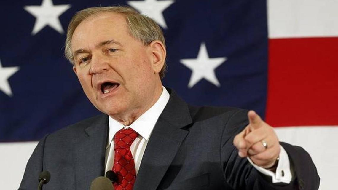 Former Virginia Gov. Jim Gilmore speaks at a Republican Leadership Summit in Nashua, N.H., on April 17. While Gilmore is polling at about zero percent in North Carolina, he’s among 14 GOP presidential candidates who will appear on the state’s March 15 primary ballot.