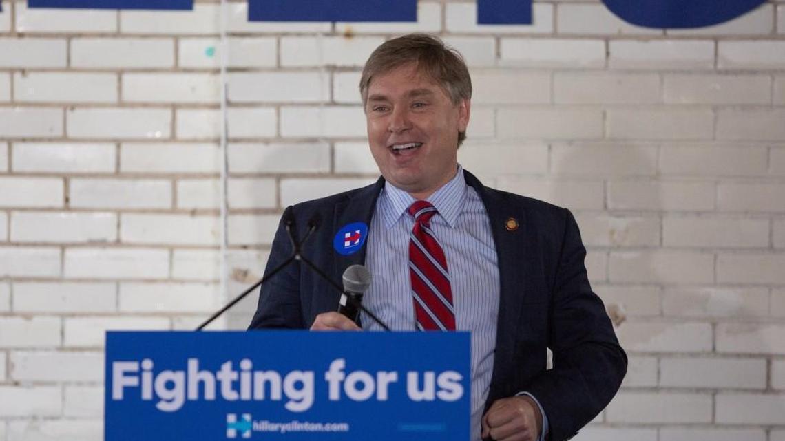 State Rep. Duane Hall speaks to the crowd prior to former president Bill Clinton's remarks at a Hillary Clinton for North Carolina campaign event Monday, March 7, 2016 in Raleigh, N.C. Wayne Goodwin, chairman of the NC Democratic Party, called on Hall to resign on Feb. 28, 2018.