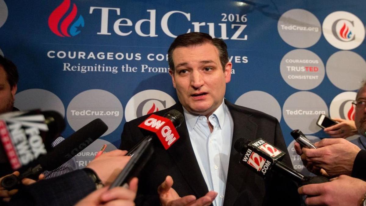 Sen. Ted Cruz speaks to the media prior to his rally at Calvary Baptist Church Tuesday, March 8, 2016 in Raleigh, N.C.