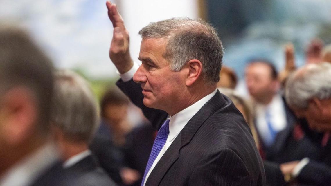 Republican Rep. John Blust takes the oath of office during the first session of House of Representatives Wednesday, January 14, 2015 at the North Carolina General Assembly in Raleigh. Blust plans to run for Congress.
