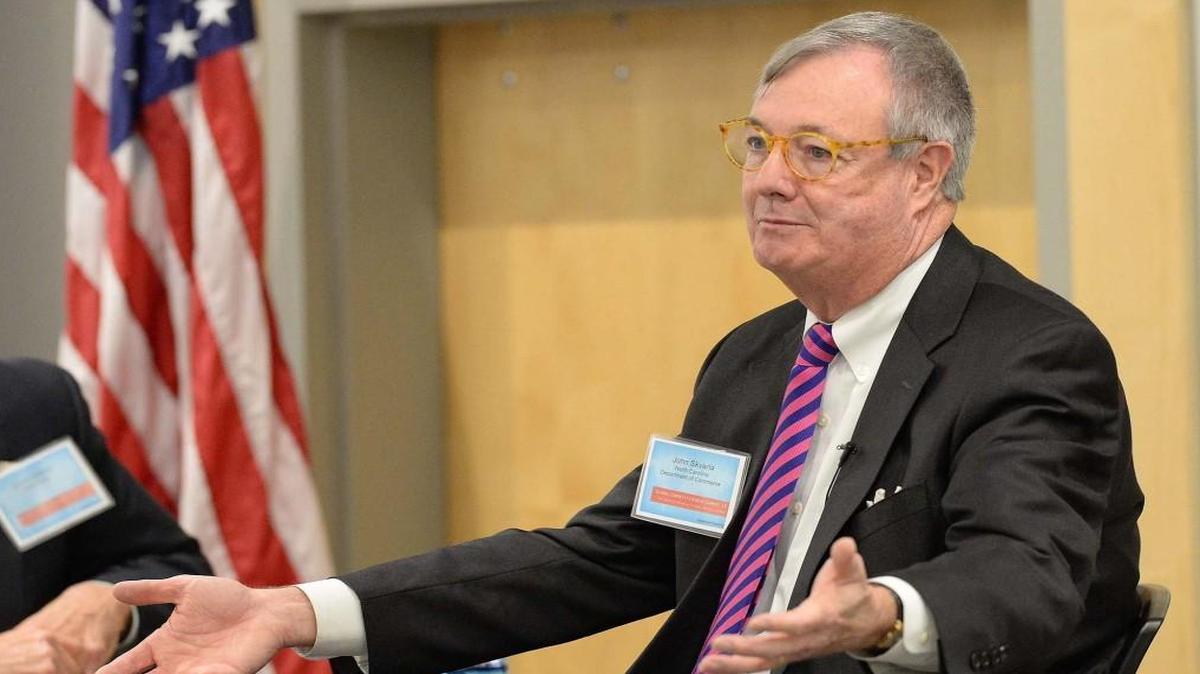 N.C. Commerce Secretary John Skvarla, speaks at the CPCC Global Competitiveness Summit on Wednesday March 18,2015 held at CPCC Harris Conference Center.
