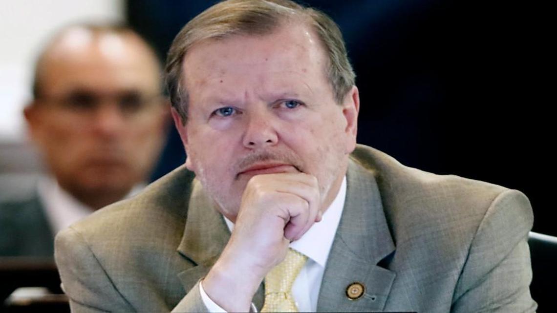 
State Senator Phil Berger R-Rockingham listens to debate the HB 97 2015 Appropriations Act bill in the NC Senate Wednesday afternoon, June 17, 2015. 
