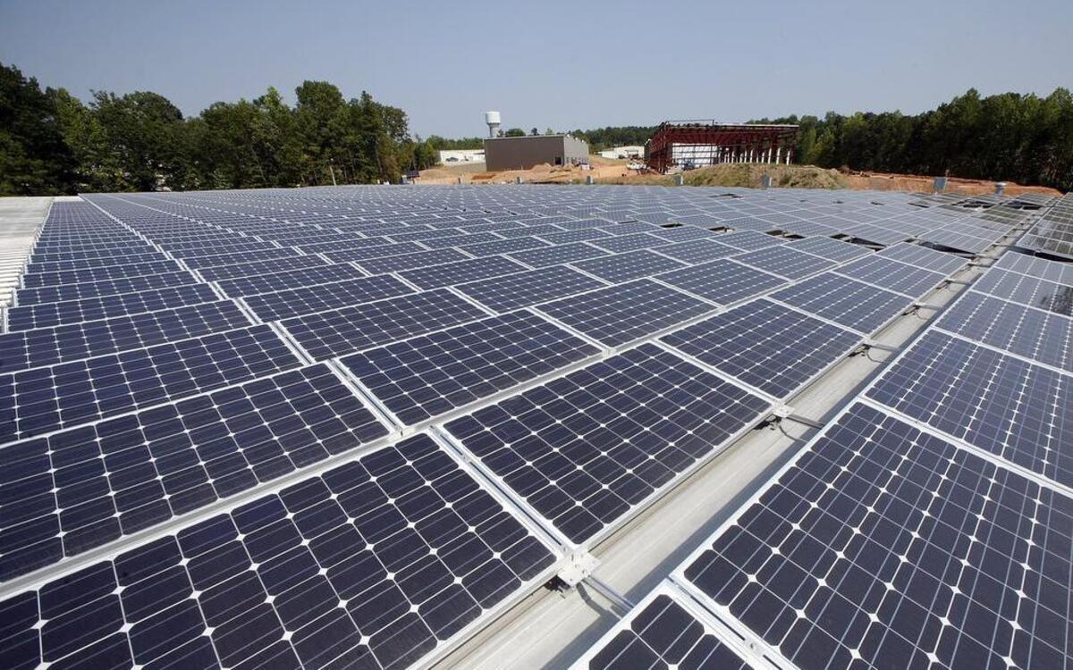 
A 250-kilowatt solar farm covers about one-quarter of the roof of OFM, a furniture importer in Holly Springs.
