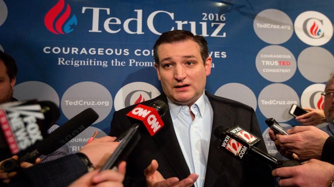 Sen. Ted Cruz speaks to the media prior to his rally at Calvary Baptist Church Tuesday, March 8, 2016 in Raleigh, N.C.