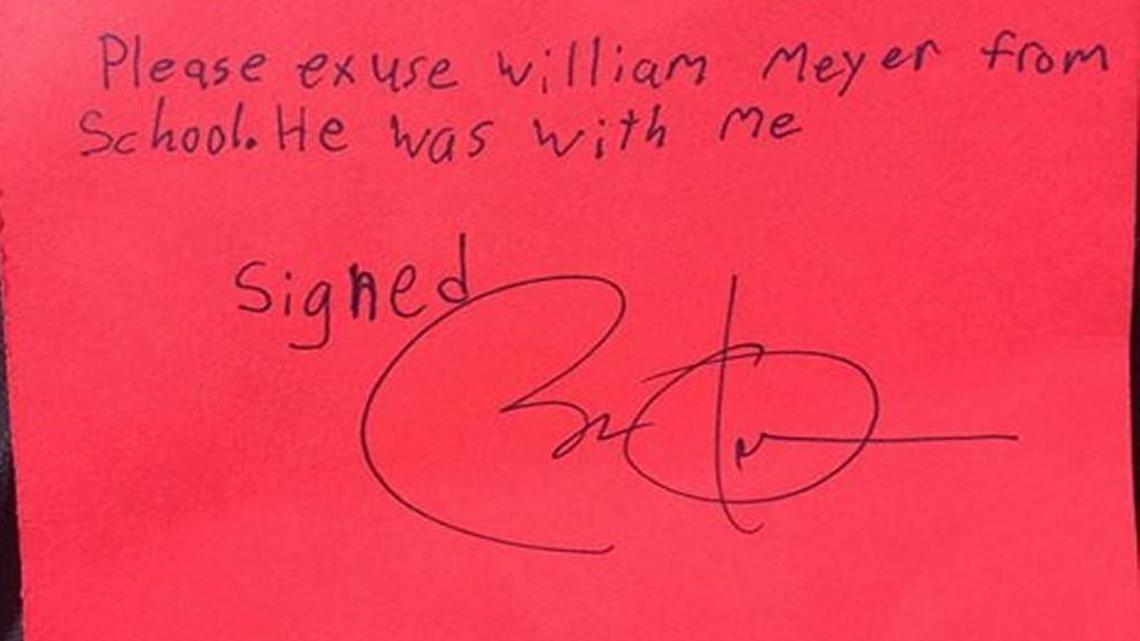 William Meyer’s excuse note bears the signature of President Barack Obama.