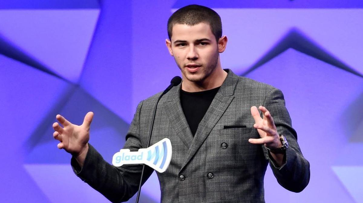 Singer/actor Nick Jonas addresses the crowd during the 27th Annual GLAAD Media Awards at the Beverly Hilton on Saturday, April 2, 2016, in Beverly Hills, Calif.