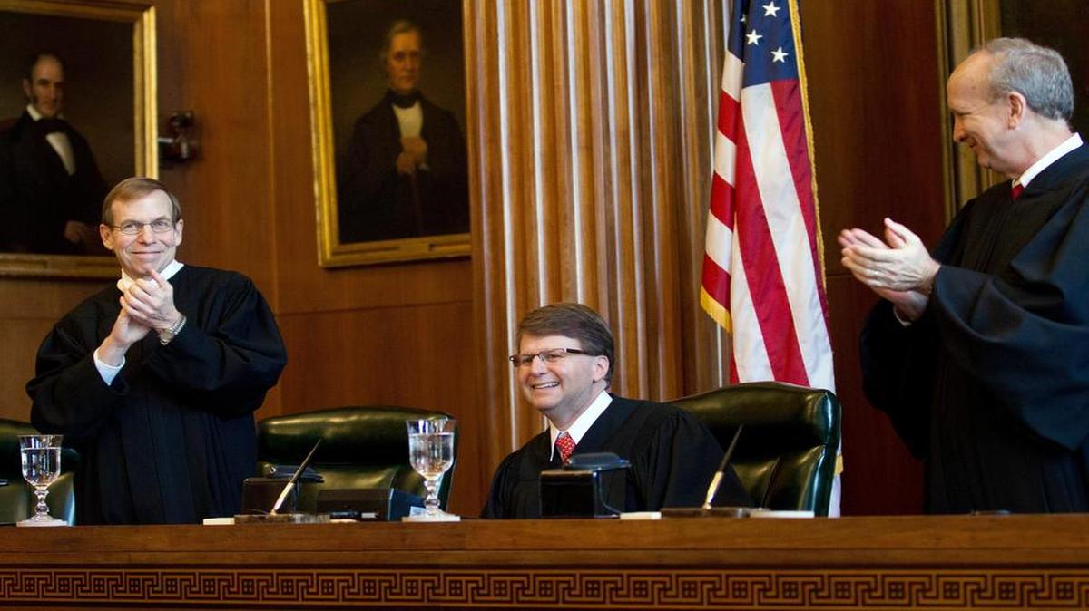 
Opponents of a plan for judicial retention elections say the change benefits Justice Robert Edmunds, left, pictured with other members of the N.C. Supreme Court.
