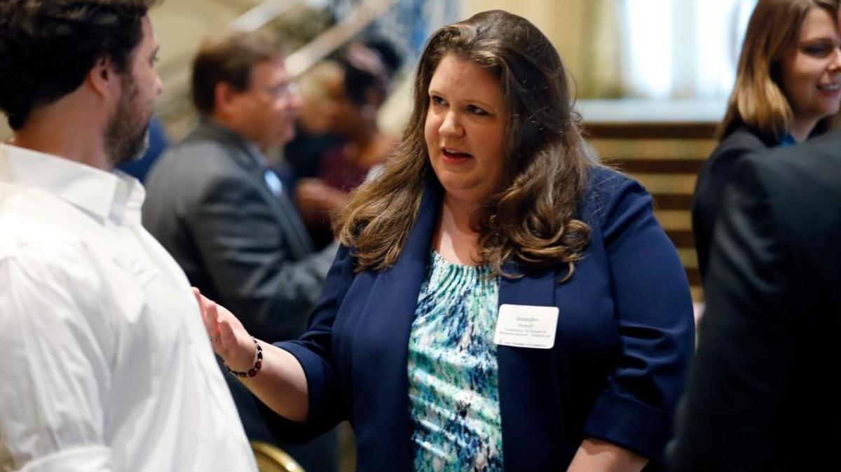 Jennifer Ferrell talks with attendees at a forum at Prestonwood Country Club in Cary in September 2016. Ferrell announced on Dec. 4, 2017 that she’ll challenge N.C. House Rep. Nelson Dollar again next year for the District 36 seat.