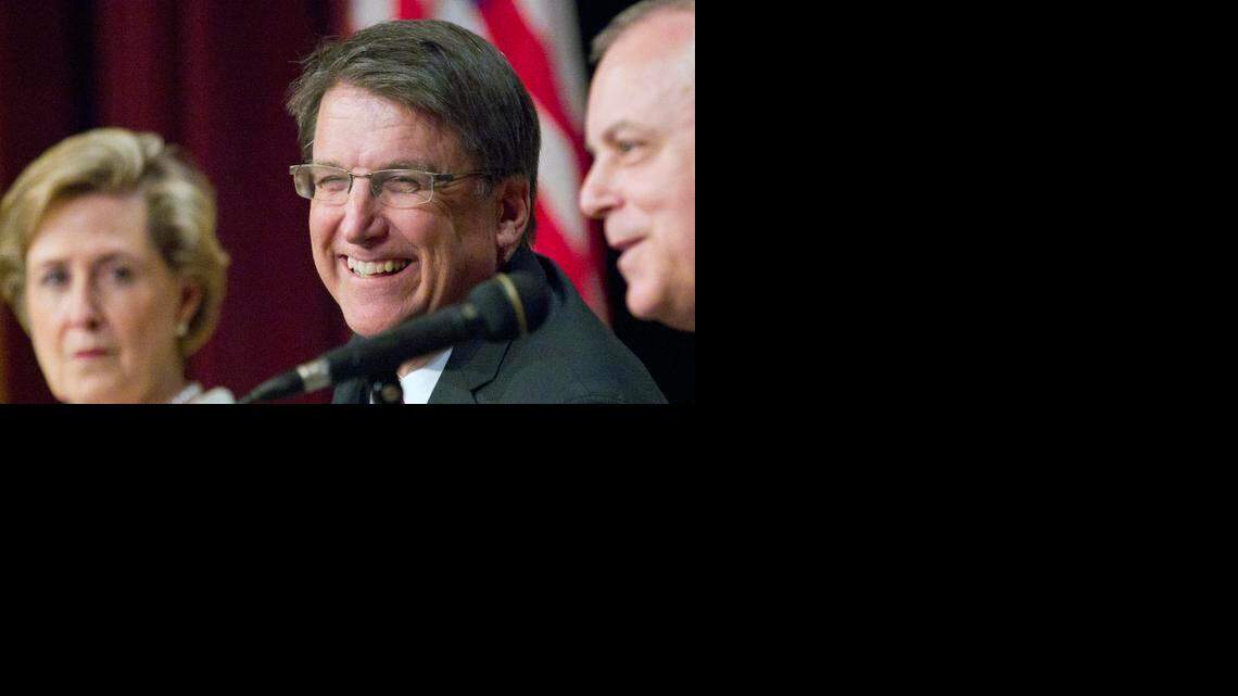 
Gov. Pat McCrory smiles at a forum in Raleigh Thursday in which he criticzed the state Senate’s plan on jobs.
