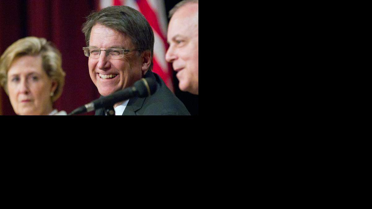 
Gov. Pat McCrory smiles at a forum in Raleigh Thursday in which he criticzed the state Senate’s plan on jobs.
