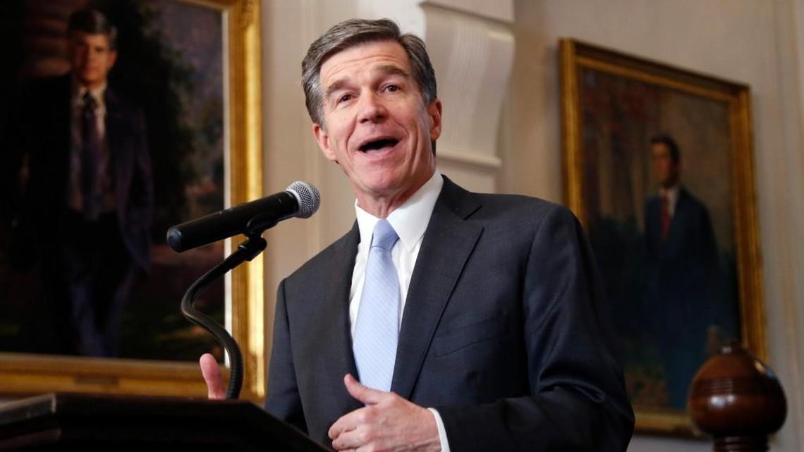 N.C. Gov. Roy Cooper holds a press conference at the Executive Mansion in Raleigh on March 30, 2017.