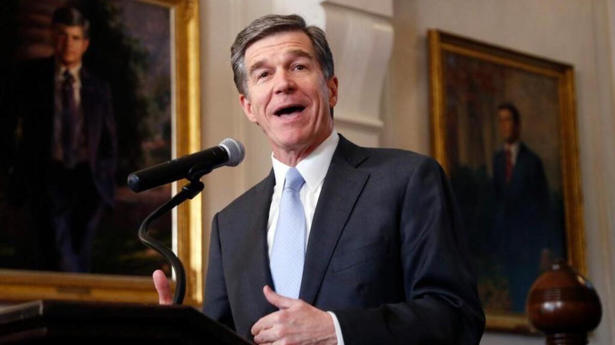 N.C. Gov. Roy Cooper holds a press conference at the Executive Mansion in Raleigh on March 30, 2017.