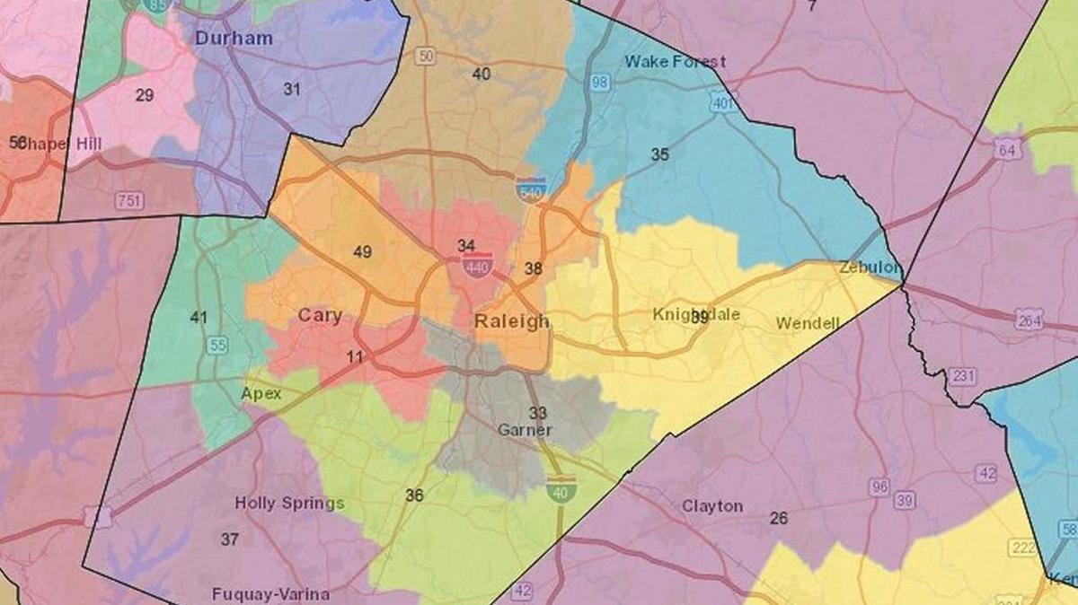 A map shows Wake County state House districts. Rep. Yvonne Holley represents the 38th District. Ken Bagnal has filed to run in the district.