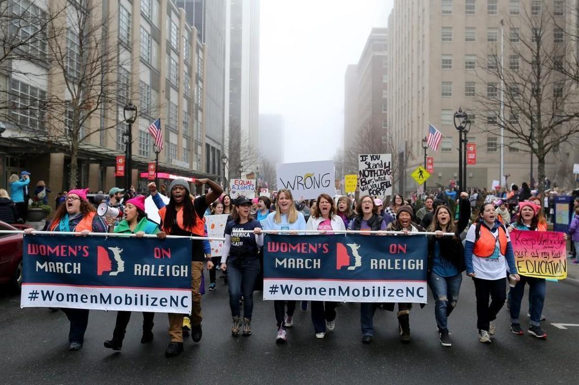 Folks participate in the Women's March on Raleigh in downtown Raleigh on Saturday, Jan. 21, 2016.