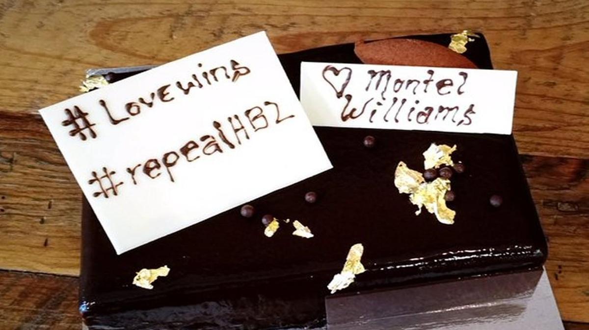 Former talk show host Montel Williams sent this cake to N.C. House Majority Leader Mike Hager following a Twitter debate about House Bill 2.