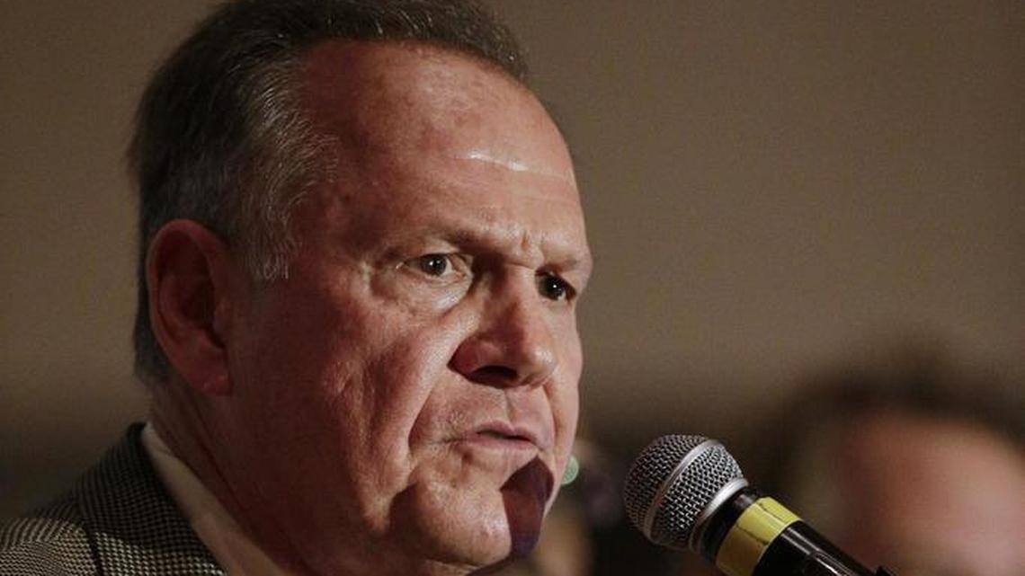Former Alabama Chief Justice and U.S. Senate candidate Roy Moore during speaks during his election party in September in Montgomery, Ala.
