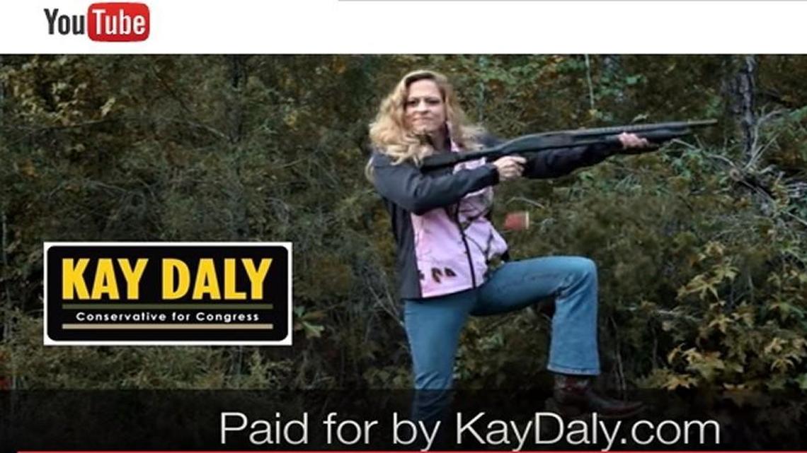 
Congressional candidate Kay Daly concludes her ad criticizing Rep. Renee Ellmers by shooting a gun and pledging to “hunt RINOs,” or Republicans In Name Only.
