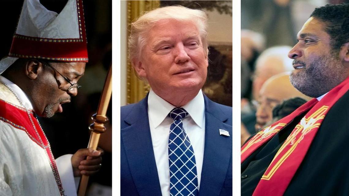 Should we pray for President Trump? NAACP President Rev. William Barber II, right, says no. Former Episcopal Church Presiding Bishop Michael B. Curry, left, says yes.