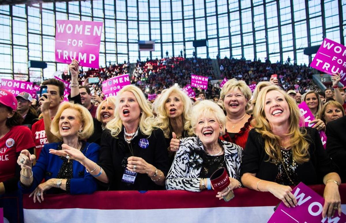 Jane Whaley, far left, with fellow ministers from Word of Faith Fellowship in Spindale, attend a rally for then-Republican presidential candidate Donald Trump on Nov. 7, 2016 at Dorton Arena in Raleigh, NC. Campaign records show Whaley donated $100 to Lt. Gov. Dan Forest’s campaign.