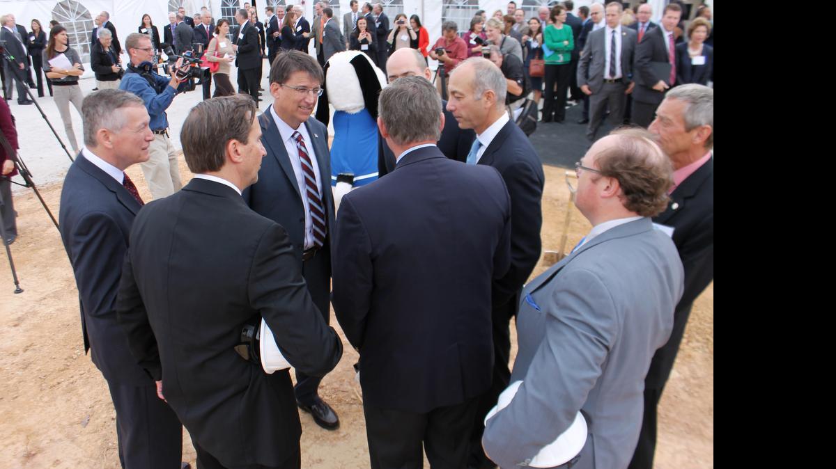 
Gov. Pat McCrory meets with officials at the 2012 groundbreaking for MetLife, which received state incentives.
