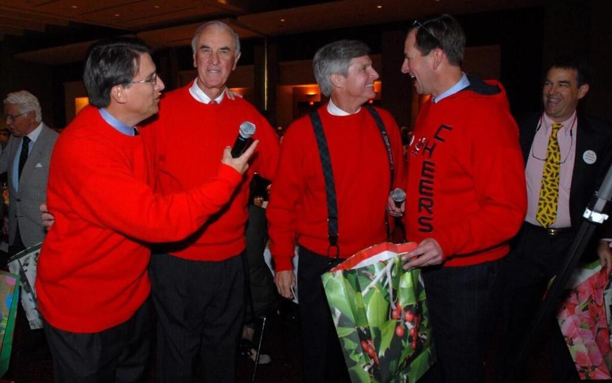 From left, then-Charlotte Mayor Pat McCrory, Graeme Keith, Mac Everett and Andy Dulin, at the Good Fellows Club holiday lunch in December 2007. McCrory’s meeting with Keith, a political donor, has attracted scrutiny.