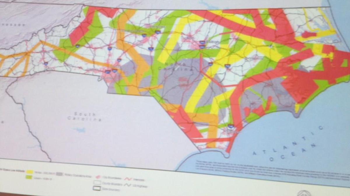 Under proposed legislation, wind turbines would not be allowed in any of the areas of the state that are color-coded on this map.