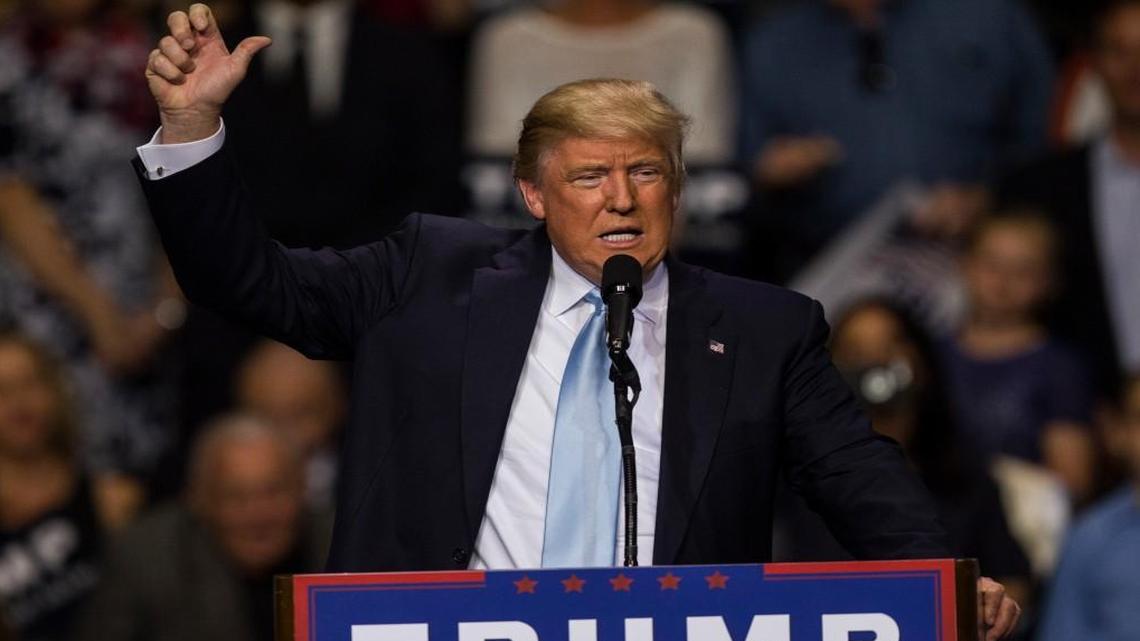 Donald Trump speaks during a rally Wednesday, March 9, 2016 at the Crown Coliseum in Fayetteville, N.C. Trump returns to Fayetteville for another rally on Tuesday.