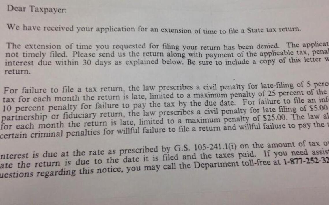 North Carolina taxpayers told in error they missed deadline