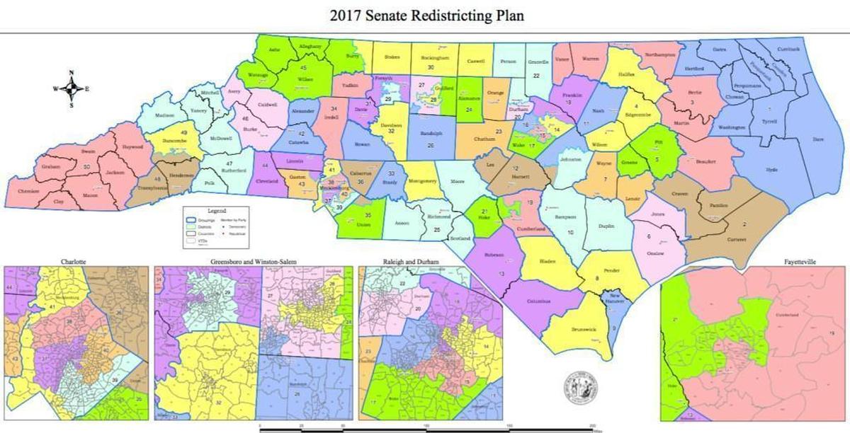 North Carolina lawmakers released this proposed state Senate map on Sunday, August 20, 2017.